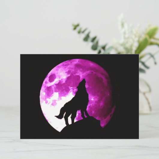 Wolf Howling op Maan uitnodiging (Staand voorkant)