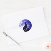 Wolf Howling op Moon Blue Night Fullmoon Ronde Sticker (Envelop)