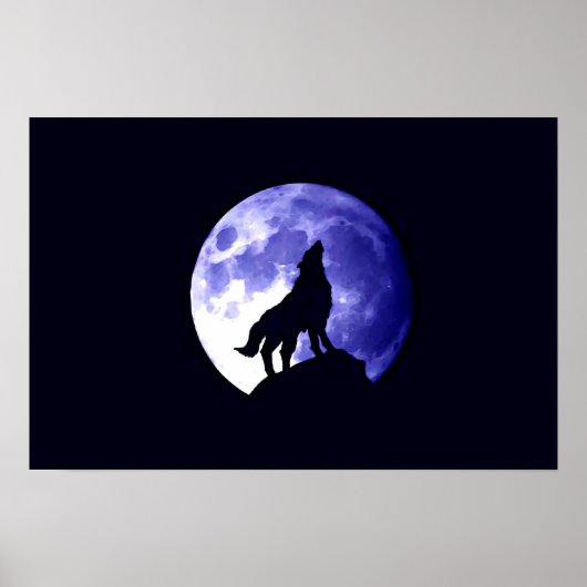 Wolf Howling op Moon Poster Print - Wolf Posters (Voorkant)