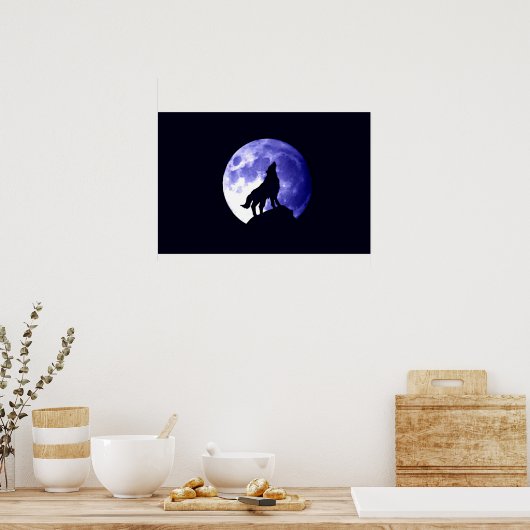 Wolf Howling op Moon Poster Print - Wolf Posters (Keuken)