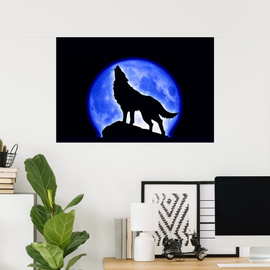 Wolf Howling op Moon Poster Print - Wolf Posters (Thuiskantoor)