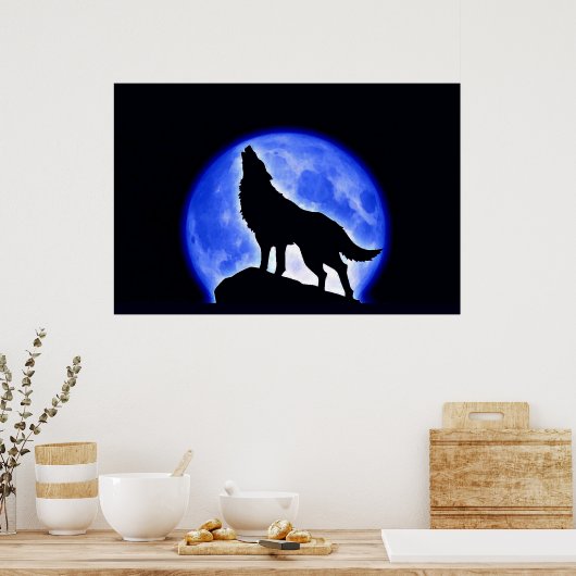 Wolf Howling op Moon Poster Print - Wolf Posters (Keuken)