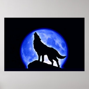 Wolf Howling op Moon Poster Print - Wolf Posters