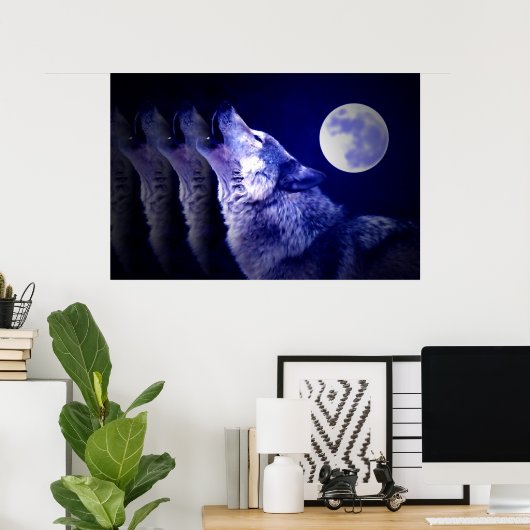 Wolf Howling op Moon Poster Print - Wolf Posters (Thuiskantoor)