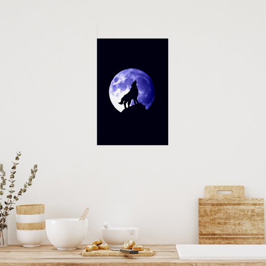 Wolf Howling op Moon Poster Print - Wolf Posters (Keuken)