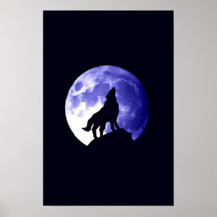 Wolf Howling op Moon Poster Print - Wolf Posters