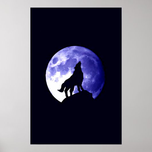 Wolf Howling op Moon Poster Print - Wolf Posters (Voorkant)