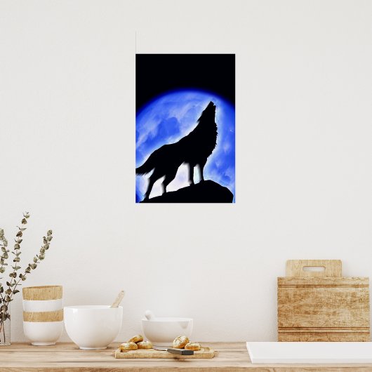 Wolf Howling op Moon Poster Print - Wolf Posters (Keuken)