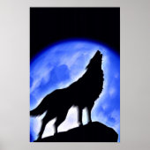 Wolf Howling op Moon Poster Print - Wolf Posters (Voorkant)