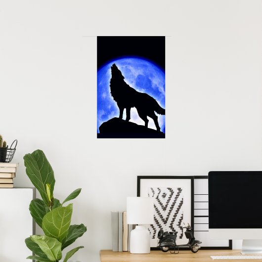 Wolf Howling op Moon Poster Print - Wolf Posters (Thuiskantoor)