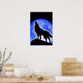 Wolf Howling op Moon Poster Print - Wolf Posters (Keuken)