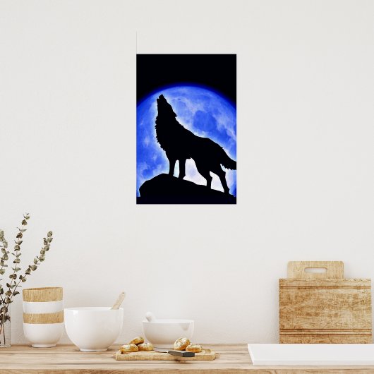 Wolf Howling op Moon Poster Print - Wolf Posters (Keuken)