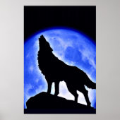 Wolf Howling op Moon Poster Print - Wolf Posters (Voorkant)