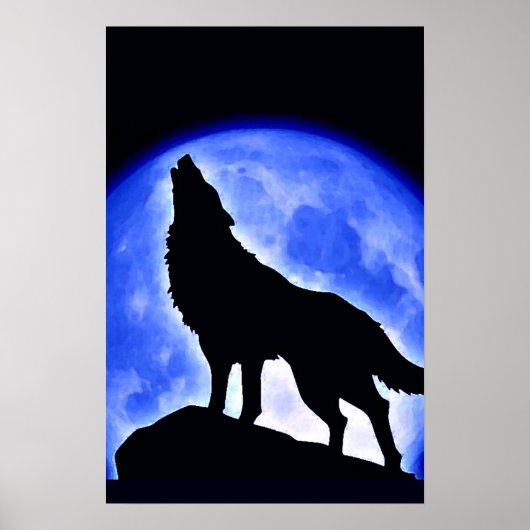 Wolf Howling op Moon Poster Print - Wolf Posters (Voorkant)