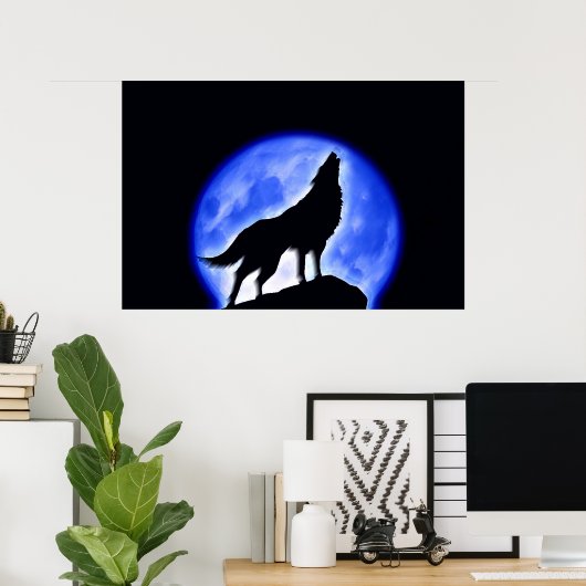 Wolf Howling op Moon Poster Print - Wolf Posters (Thuiskantoor)