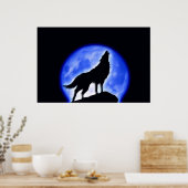 Wolf Howling op Moon Poster Print - Wolf Posters (Keuken)