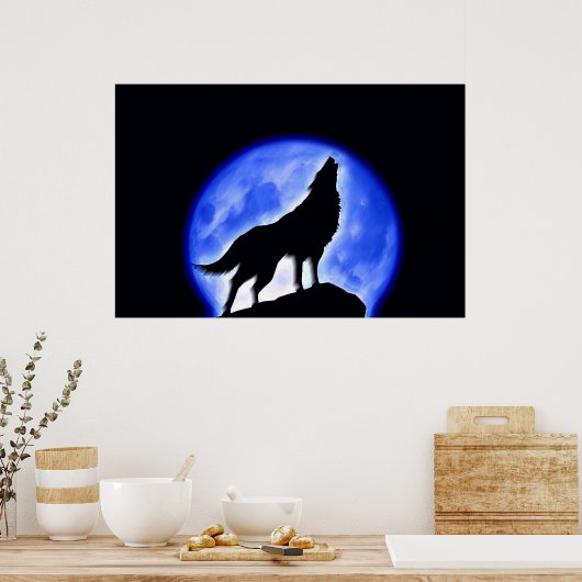 Wolf Howling op Moon Poster Print - Wolf Posters (Keuken)