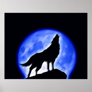 Wolf Howling op Moon Poster Print - Wolf Posters