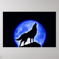 Wolf Howling op Moon Poster Print - Wolf Posters
