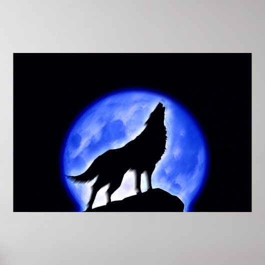 Wolf Howling op Moon Poster Print - Wolf Posters (Voorkant)