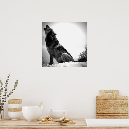 Wolf Howling op Moon Poster Print - Wolf Posters (Keuken)