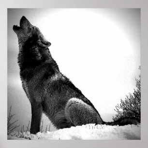 Wolf Howling op Moon Poster Print - Wolf Posters