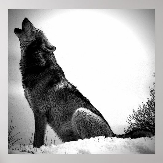 Wolf Howling op Moon Poster Print - Wolf Posters (Voorkant)