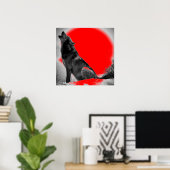 Wolf Howling op Moon Red Pop Art Poster (Thuiskantoor)
