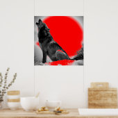 Wolf Howling op Moon Red Pop Art Poster (Keuken)