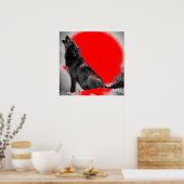 Wolf Howling op Moon Red Pop Art Poster (Keuken)