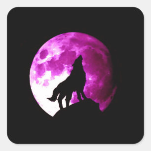 Wolf Howling op Moon Square Sticker