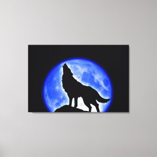 Wolf Howling op Moon Wrapped Canvas