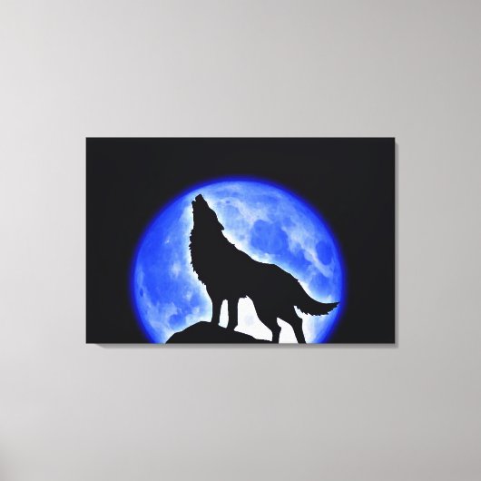 Wolf Howling op Moon Wrapped Canvas (Voorkant)