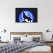 Wolf Howling op Moon Wrapped Canvas Afdruk (Insitu (Slaapkamer))