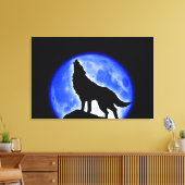 Wolf Howling op Moon Wrapped Canvas Afdruk (Insitu (Woonkamer))