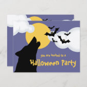 Wolf Howling op uitnodiging van Moon Halloween Par (Voorkant / Achterkant)