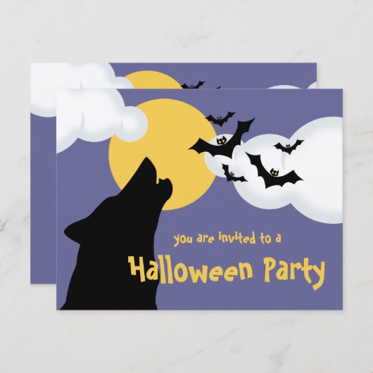 Wolf Howling op uitnodiging van Moon Halloween Par (Voorkant / Achterkant)