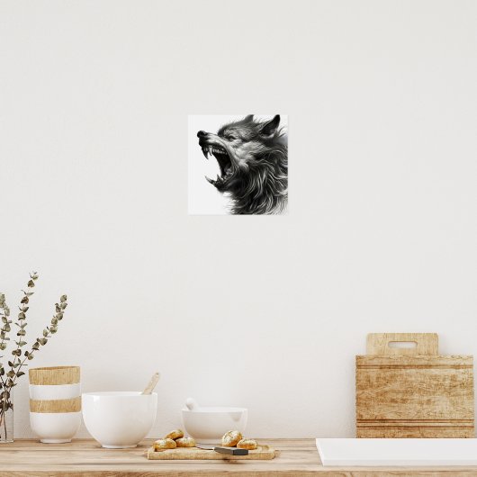 Wolf howling potlood poster (Keuken)