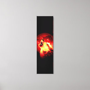 Wolf Howling & Rode Maan Custom Wrapped Canvas Afdruk
