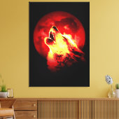 Wolf Howling & Rode Maan Verpakt Canvas (Insitu (Woonkamer))