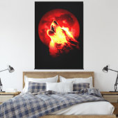Wolf Howling & Rode Maan Verpakt Canvas (Insitu (Slaapkamer))