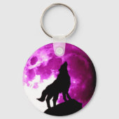 Wolf Howling Silhouet bij Maan Sleutelhanger (Voorkant)
