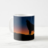 Wolf Howling Silhouette bij de Mok van de Sunset C (Voorkant links)