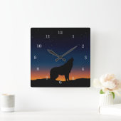 Wolf Howling Silhouette bij Sunset Wall Clock Vierkante Klok (Huis)