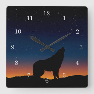 Wolf Howling Silhouette bij Sunset Wall Clock Vierkante Klok