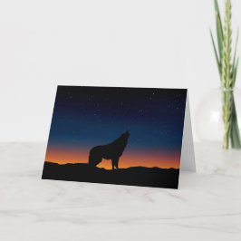 Wolf Howling Silhouette bij Sunset Wenskaart Kaart