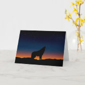 Wolf Howling Silhouette bij Sunset Wenskaart Kaart (Gele Bloem)
