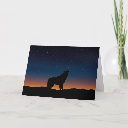 Wolf Howling Silhouette bij Sunset Wenskaart Kaart (Voorkant)