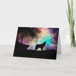 Wolf Howling Silhouette met noordelijke lichten Kaart
