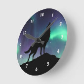 Wolf Howling Silhouette met noordelijke lichten Ronde Klok (Hoek)